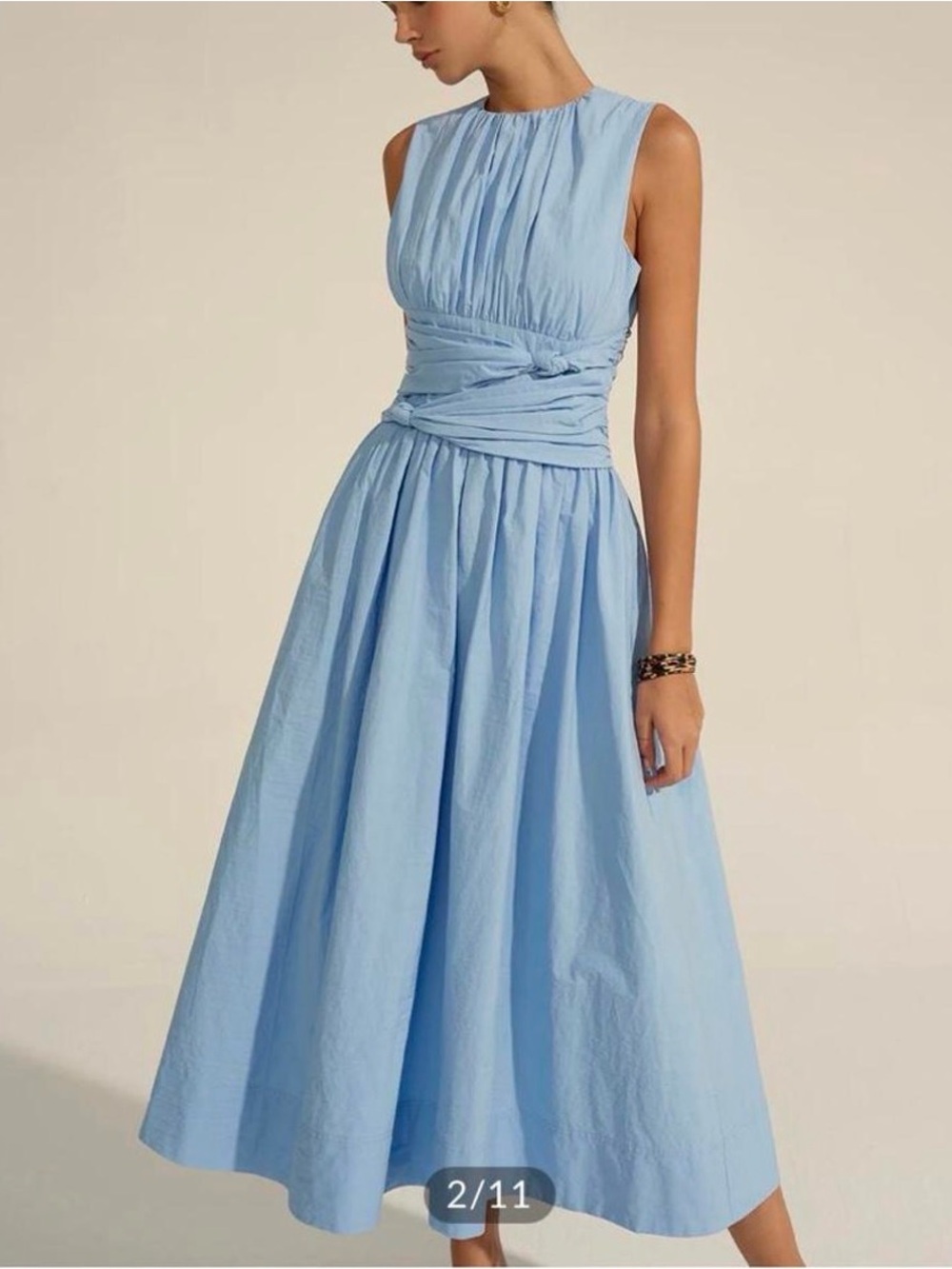 Commense Powder Blue Sleeveless Midi Dress with Wrapped Waist